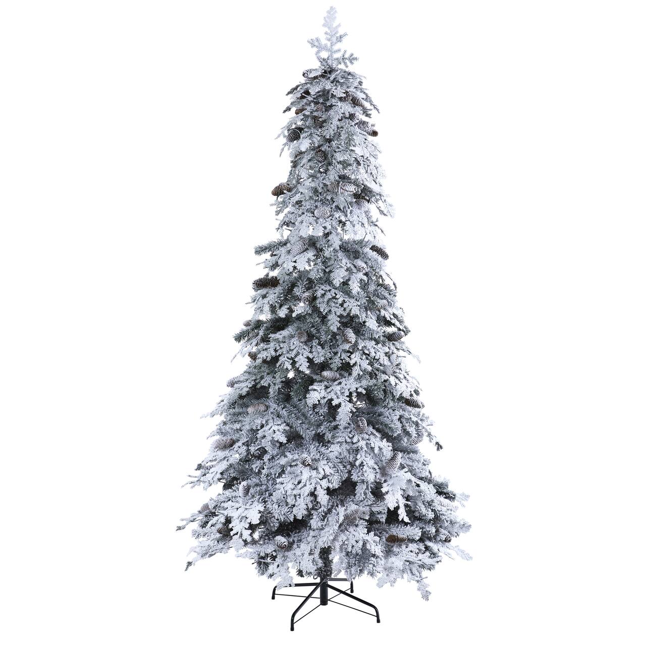 8ft. Pre-Lit Flocked Montana Down Swept Spruce & Pinecones Artificial Christmas Tree with Clear LED Lights